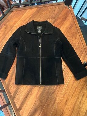 Outbrook Vintage Black Suede Leather Sherpa Lined Jacket Size Small